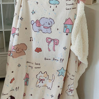 雅鹿ins风牛奶绒毛毯午睡办公室披肩单人宿舍珊瑚绒小毯子盖腿毯 【双层加厚】猫狗日记 100x150cm【披肩 沙发毯】 【双层加厚】线条小狗