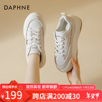 DAPHNE 达芙妮 棕色乐福鞋2024新款春秋百搭通勤一脚蹬单鞋厚底系带英伦风小皮鞋 米色 37