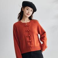 复古新中式盘扣开衫毛衣女2024秋季舒适休闲国风绞花上衣