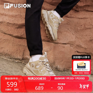 FILA 斐乐 FUSION斐乐潮牌女鞋熔岩鞋QD96运动休闲老爹鞋 香槟色/特拉维丁-PT 37.5