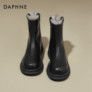 达芙妮（DAPHNE）短靴女单靴秋款皮靴加绒加厚冬靴子保暖英伦风女靴 黑色4.5cm 38 (240mm)  38