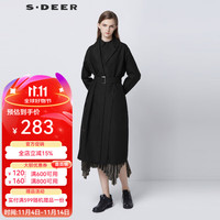 S.DEER圣迪奥女装通勤风拼接收腰长款风衣S21381811 /91