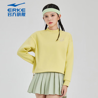 ERKE 鸿星尔克 秋冬休闲卫衣女加厚套头衫运动服上衣 奶油黄 2XL