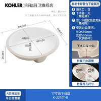 KOHLER 科勒 陶瓷台下盆洗手盆家用阳台洗脸盆嵌入式卫生间洗漱洗面盆2211 K-2210T-0