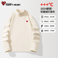 CHARLES JANG'S HAPPY HEART 查尔斯桃心 打底衫女秋冬季潮流双面绒保暖内搭上衣服女装休闲长袖t恤女 米色 小桃心_K L