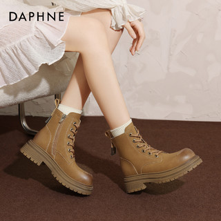 DAPHNE 达芙妮 时尚马丁靴女秋冬百搭靴子2024年加绒工装靴休闲短靴单靴