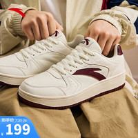 安踏板鞋男鞋夏季透气厚底小白鞋复古潮流增高运动休闲鞋鞋子 象牙白/绛红色-7 10.5(男44.5)