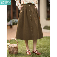 茵曼（INMAN）半身裙女士2025年春季女装复古显瘦通勤中长款纯棉长裙子 咖啡色 L