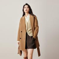 简约韩版翻领单排扣高级气质毛呢大衣外套女