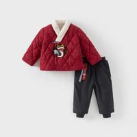 儿童长裤套装冬装男童中国风拜年服夹棉两件套