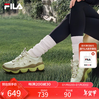 FILA 杨幂同款斐乐女鞋豌豆鞋运动鞋2024冬休闲鞋厚底老爹鞋 霾绿色/淡灰黄-GA 37.5