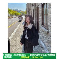 FOURDATRY双面女100%羊毛大衣小个子24年秋冬韩版气质短款毛呢大衣外套 黑色 S