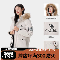 骆驼（CAMEL）羽绒服男2024秋冬中厚保暖极寒貉子毛工装派克羽绒女 A33CAPN145A，流光白 ，男女同款 2XL