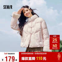 森马（Semir）棉服女设计感提花缎面国风2024冬毛领盘扣宽松外套新109724112005