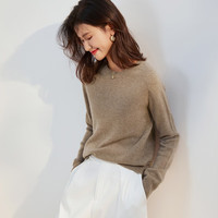金菊绵羊毛100%无缝成衣秋冬圆领纯色保暖毛衣针织女式羊毛衫衣 燕麦驼 M(160/84A)