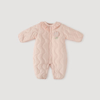 巴厘小猪女宝宝冬季夹棉加厚新生儿哈衣爬爬服公主风秋冬婴儿衣服 粉色 80cm