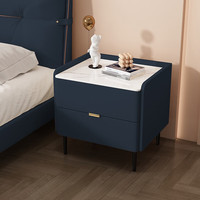 紫云山 网红奶油风全实木岩板轻奢床头柜皮质极简约现代卧室床边柜收纳储 深蓝色+全实木+圆角岩板 整装 宽35x长40x高50cm