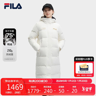 FILA 斐乐女士长款羽绒服冬休闲基础简约连帽上衣 云菇白-A-WT 180/96A/XXL