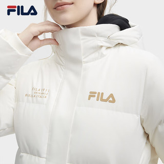 FILA 斐乐女士长款羽绒服冬休闲基础简约连帽上衣 云菇白-A-WT 180/96A/XXL