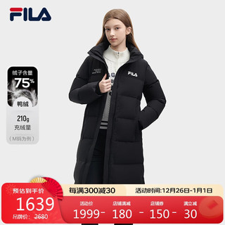 FILA 斐乐女士长款羽绒服冬休闲基础简约连帽上衣 正黑色-A-BK 170/88A/L