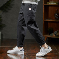 唐狮 男侧边拼接破缝基本宽松休闲束脚裤牛仔长裤束脚牛仔裤