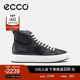 爱步（ECCO）男士休闲鞋 2024年秋季高帮鞋舒适耐磨板鞋男 街头ACE856804 黑色85680451052 43