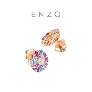 CHOW TAI FOOK 周大福 ENZO「舞裙系列」18K金多彩宝石钻石耳钉女EZV2177礼物