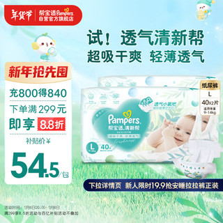 移动端、京东百亿补贴：Pampers 帮宝适 清新帮系列 纸尿裤 L40片*2包