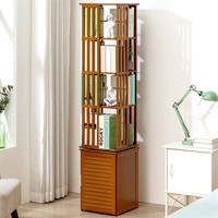 木马人旋转书架落地一体置物架子书柜收纳柜子书桌简易储物展示柜博古架 【百叶门】升级款-茶色六层*360度旋转 加大钢圈