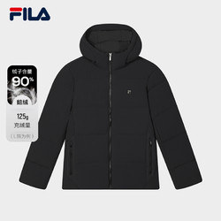 FILA 斐乐 高质VC羽绒男士鹅绒羽绒服2024冬季休闲保暖连帽外套 正黑色-BK 185/104A/XXL