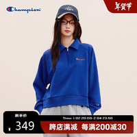 Champion 冠军插肩袖卫衣女新款Polo领休闲半拉链休闲上衣 蓝色 L