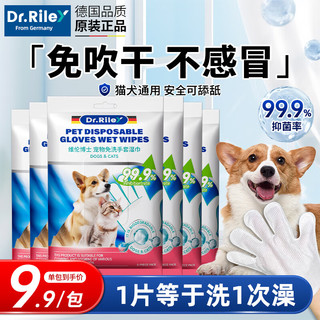 DR.RILEY 宠物免洗手套猫咪狗狗湿巾专用免洗澡干洗神器清洁用品除臭48片