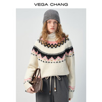 VEGA CHANG毛衣女冬季2024年新款复古费尔岛花纹慵懒设计感针织衫