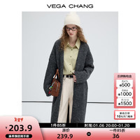 VEGA CHANG长款羊毛针织衫女2025年春秋季慵懒百搭开衫毛衣外套 暗岩灰 均码