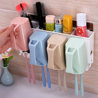 双庆家居（Shuang Qing）无痕贴牙刷架漱口杯免打孔牙刷收纳架卫生间壁挂牙膏牙具四口套装 四口套装