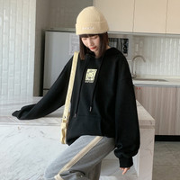 唐狮秋季卫衣女韩版宽松连帽前胸小图案套头上衣百搭