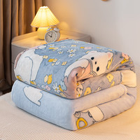 雅鹿加厚珊瑚绒毛毯子被子法兰绒床单宿舍保暖冬季铺床垫子盖毯 熊熊一家【柔软舒适 手感细腻】 双人绒毯-180x200cm