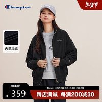 Champion 冠军立领卫衣女新款潮牌加绒保暖开衫简约休闲 黑色 M