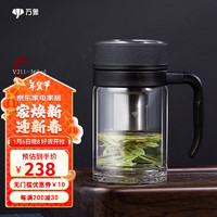 WANXIANG 万象 双层玻璃杯V211L商务办公泡茶手柄杯礼盒装茶杯360ML过滤网水杯