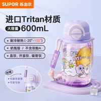 苏泊尔奇遇团团双饮塑料杯儿童便携吸管高颜值水杯.白色音乐会