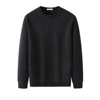 红蜻蜓 男士加绒加厚圆领毛衣冬季针织提花爸爸冬装内搭打底衫