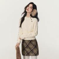 复古学院风毛衣女2024冬季慵懒风短款立体绞花设计针织上衣