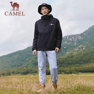 骆驼（CAMEL）【熊猫系列】户外冲锋衣男女三合一登山服春秋防风防水三防外套 幻影黑A，男 S