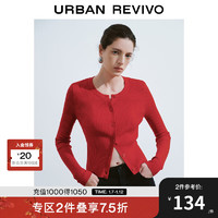 URBAN REVIVO UR2024秋冬新款女装简约通勤百搭短款圆领针织开衫UWB940009 大红 M