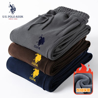 移动端、京东百亿补贴：U.S. POLO ASSN. 美国马球协会 保罗运动休闲裤男加绒保暖冬季宽松直筒跑步长卫裤 黑色平口 XL  黑色（平口）