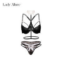 LADYALLURE 「LA」约会法则*小心机性感细带纯欲蕾丝聚拢文胸挂脖内衣套装