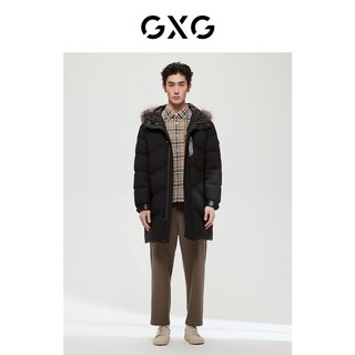 GXG男装中长款黑色连帽羽绒服GD1111204J