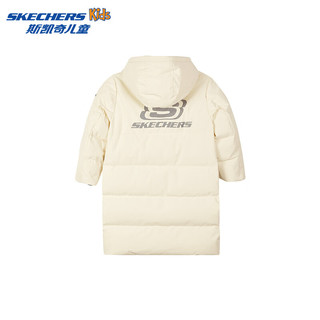 Skechers斯凯奇羽绒服男女童冬季白鸭绒长款连帽保暖儿童外套P424K075