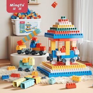 MingTa 铭塔 拼插积木玩具400粒可拼搭16辆小车（赠收纳盒）