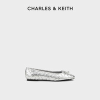 CHARLES&KEITH25春CK1-70900563平底蝴蝶结织芭蕾舞鞋单鞋 Silver银色 37